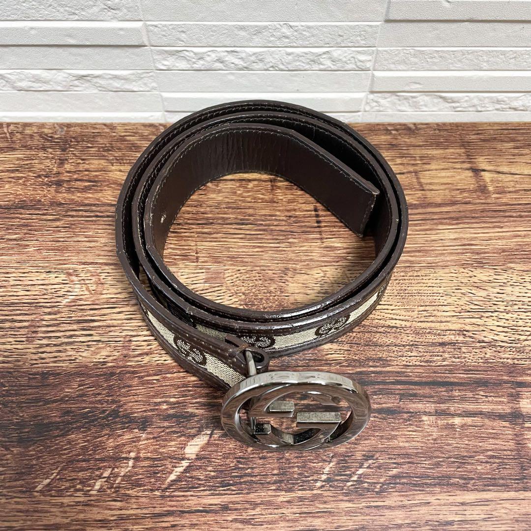 グッチ GG インターロッキング バックル キャンバス×レザー ベルト