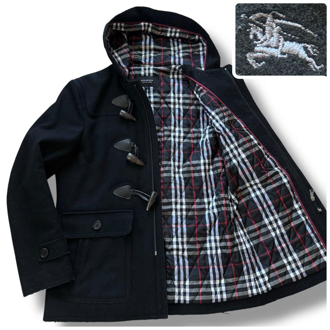 バーバリーブラックレーベル ダッフルコート ノバチェック キルティング 黒 L