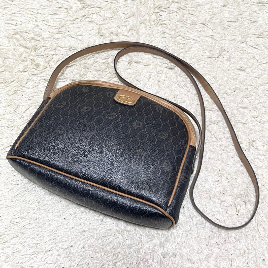 【良品】ディオール　ショルダーバッグ　レザー　PVC ハニカム　ゴールド金具