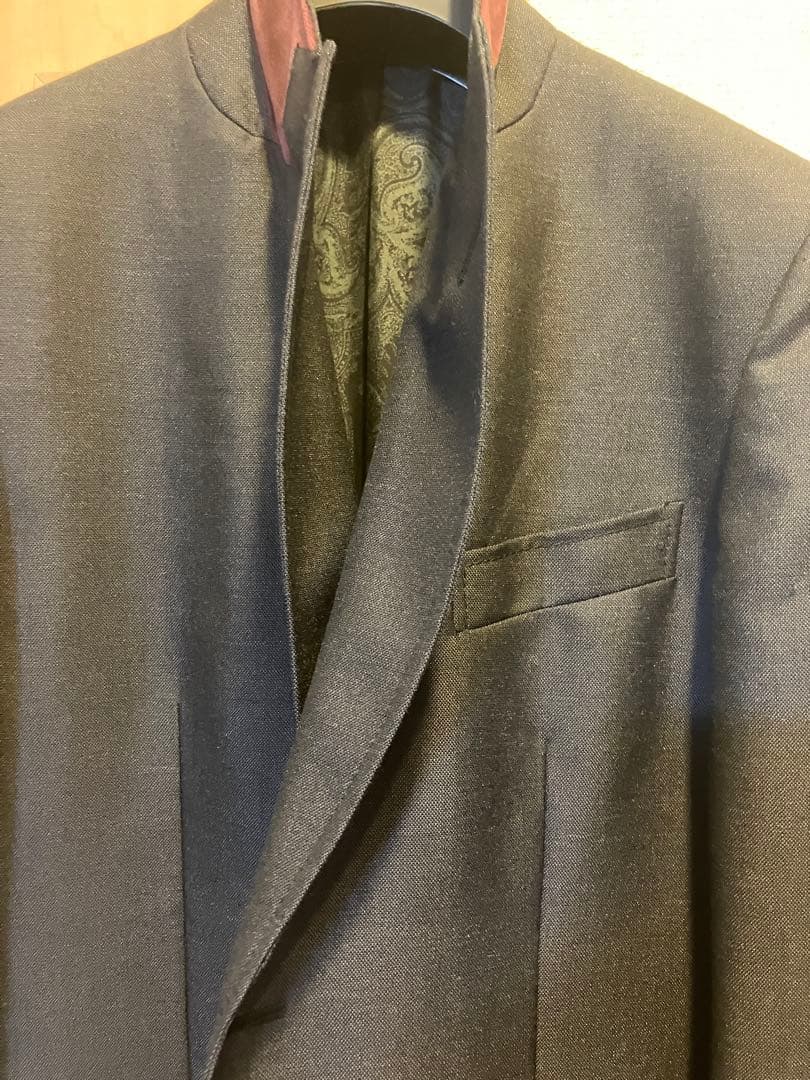 GUCCI ウールモヘア48ピークドブルーグレージャケットタリアトーレ