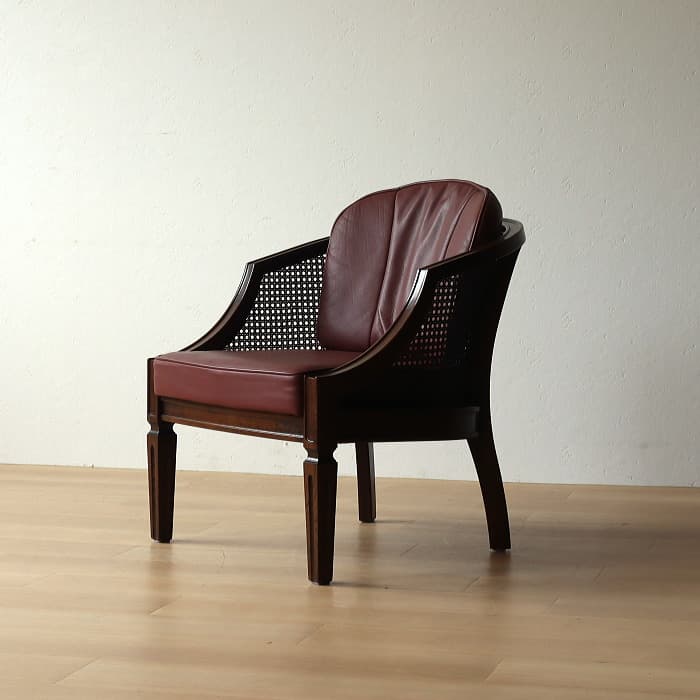 アンティーク カリモク Domani 一人掛け椅子 本革 ナラ材