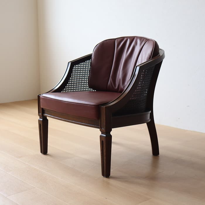 アンティーク カリモク Domani 一人掛け椅子 本革 ナラ材