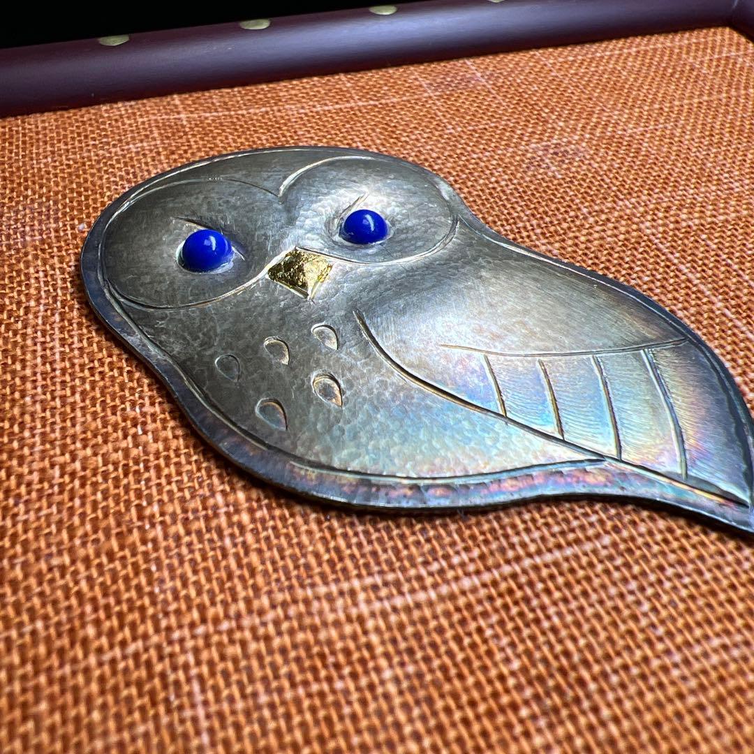 銀製ラピスラズリ象嵌フクロウ　紙箱台紙付36g 東Y8-0130☆2Fタサオ