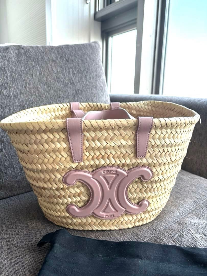 【美品】CELINE ティーントリオンフパニエ ラフィア＆カーフスキン