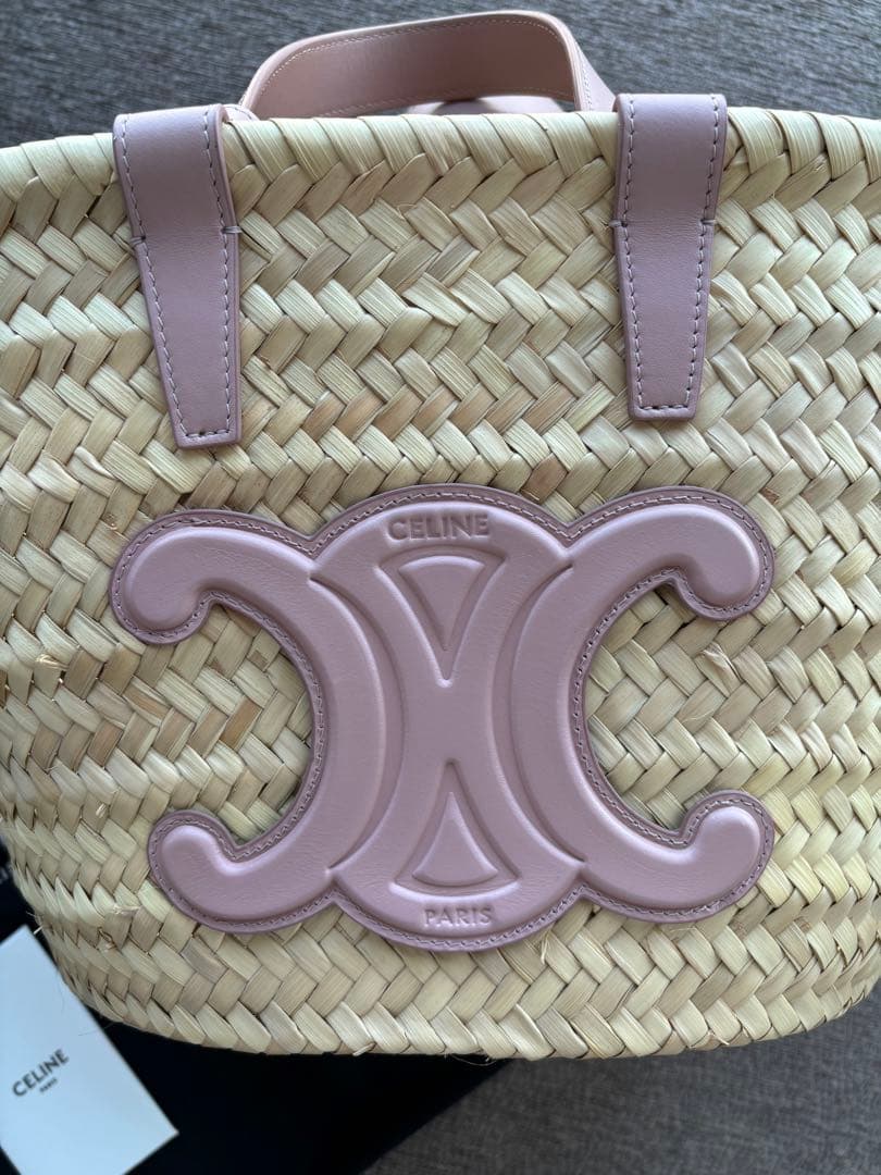 【美品】CELINE ティーントリオンフパニエ ラフィア＆カーフスキン