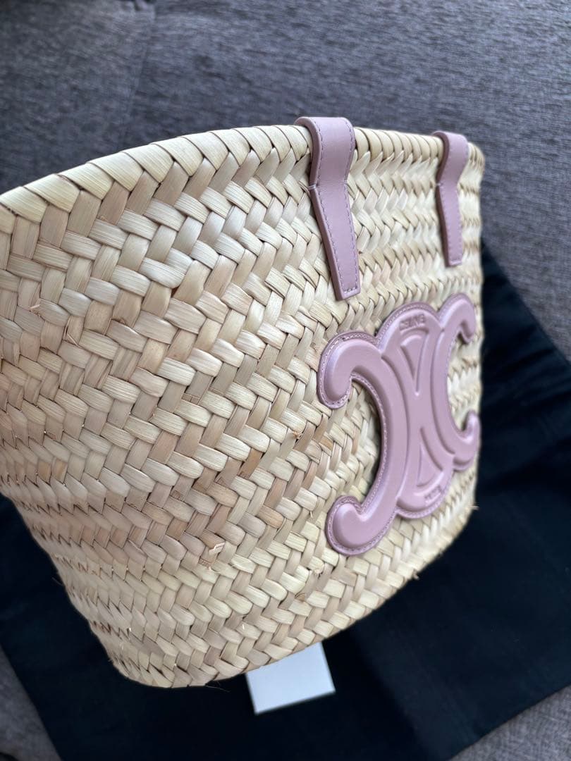 【美品】CELINE ティーントリオンフパニエ ラフィア＆カーフスキン