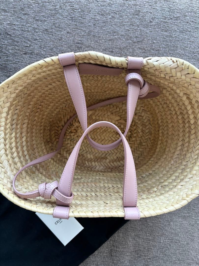 【美品】CELINE ティーントリオンフパニエ ラフィア＆カーフスキン
