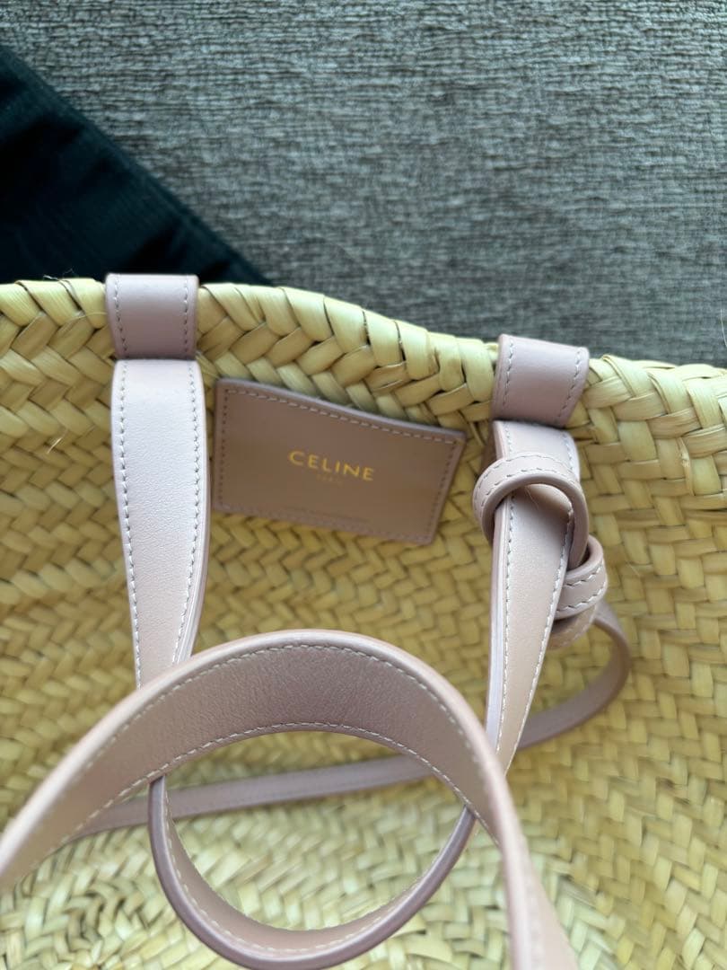 【美品】CELINE ティーントリオンフパニエ ラフィア＆カーフスキン