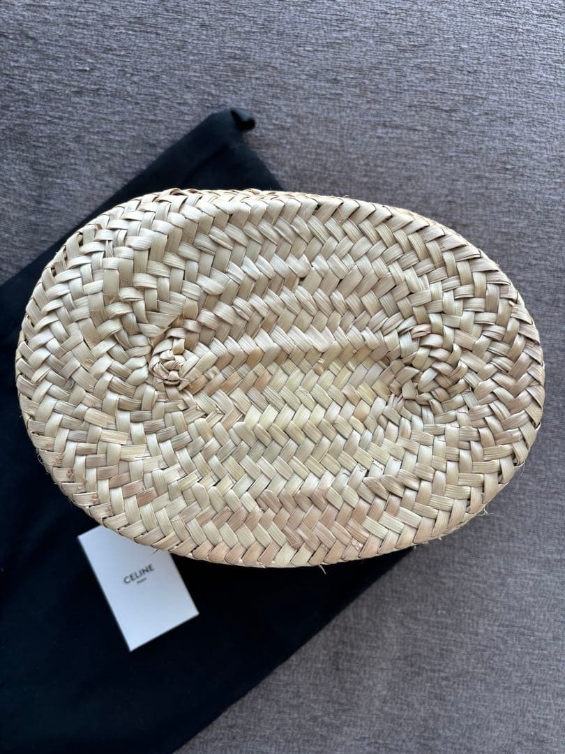 【美品】CELINE ティーントリオンフパニエ ラフィア＆カーフスキン