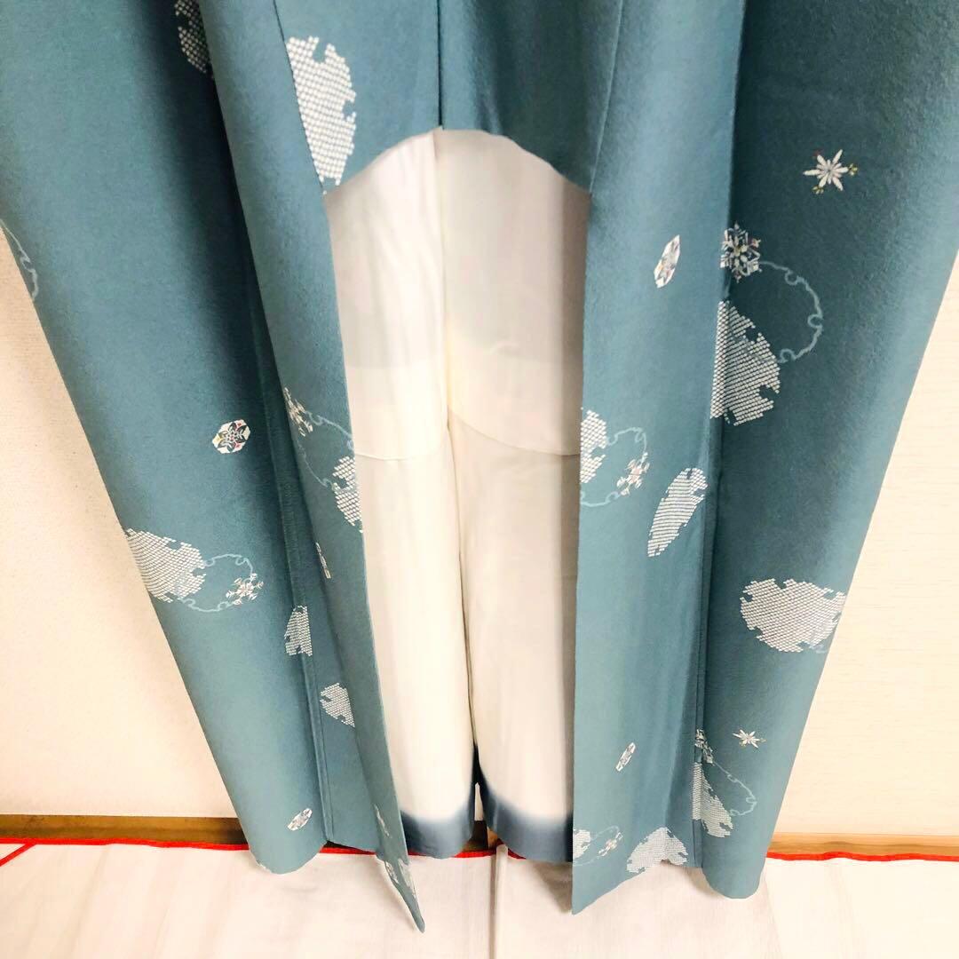 【美品　トールサイズ】小紋　雪　正絹　丹後　京友禅　袷　裄丈71 身丈174
