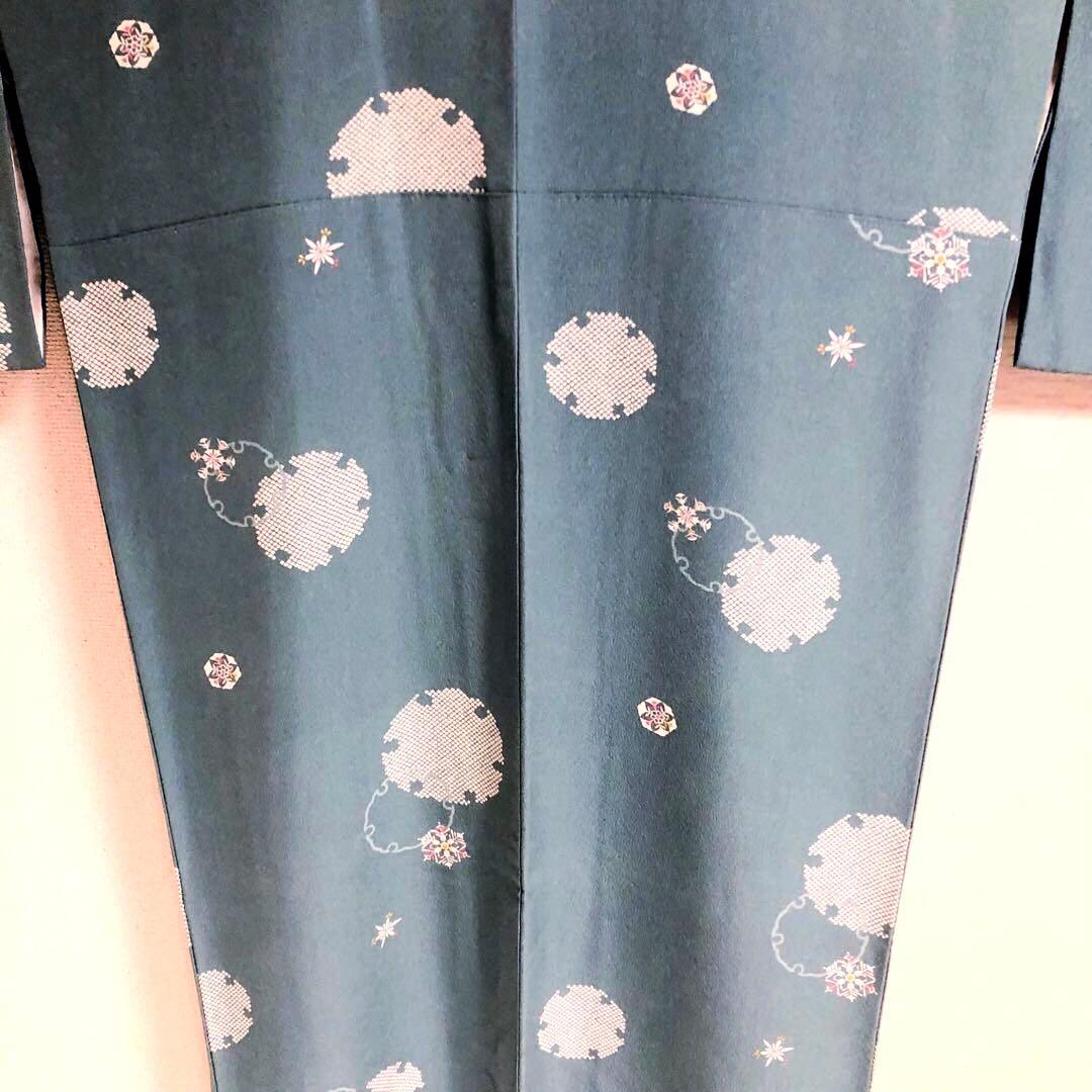 【美品　トールサイズ】小紋　雪　正絹　丹後　京友禅　袷　裄丈71 身丈174