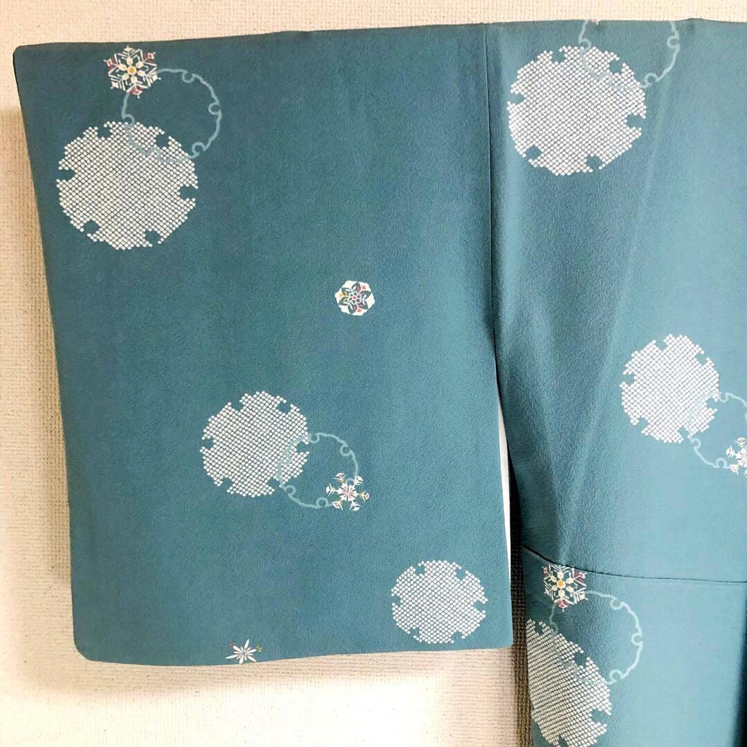 【美品　トールサイズ】小紋　雪　正絹　丹後　京友禅　袷　裄丈71 身丈174