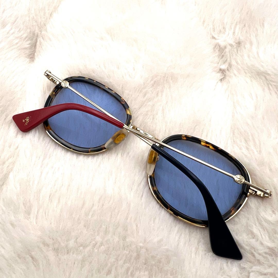 美品✨GUCCI インターロッキングG サングラス 金×青