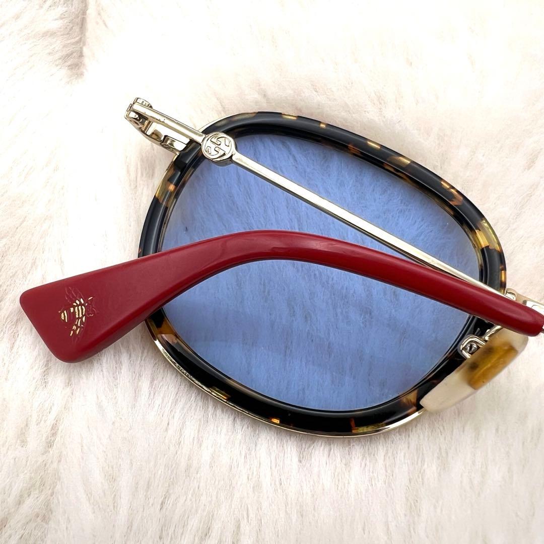 美品✨GUCCI インターロッキングG サングラス 金×青