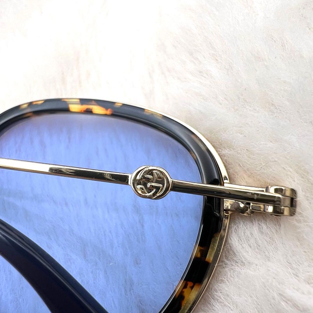 美品✨GUCCI インターロッキングG サングラス 金×青
