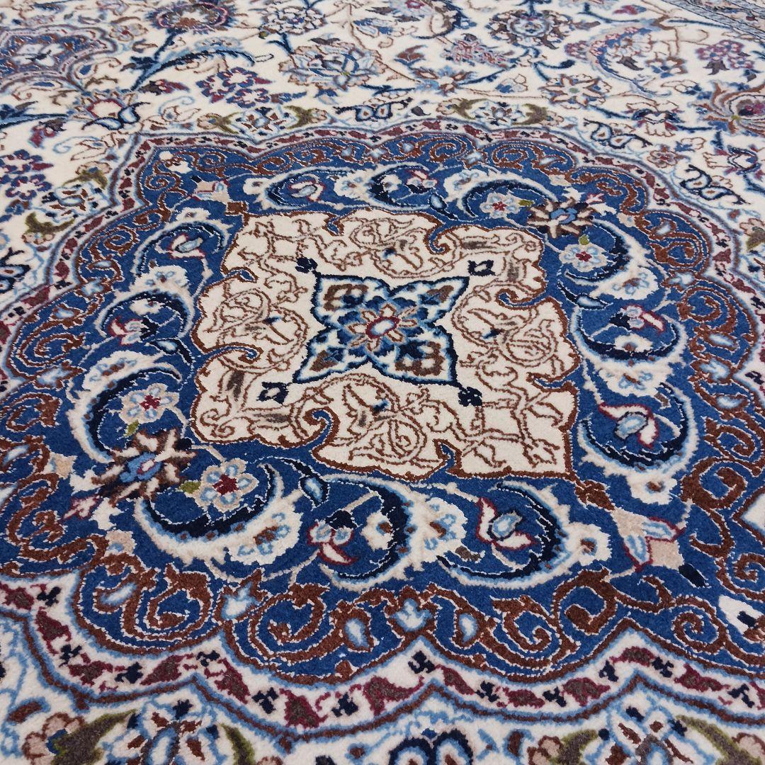 Y3176 高級ペルシャ絨毯 イラン ナイン産 ウール 手織り 大判 3m越え