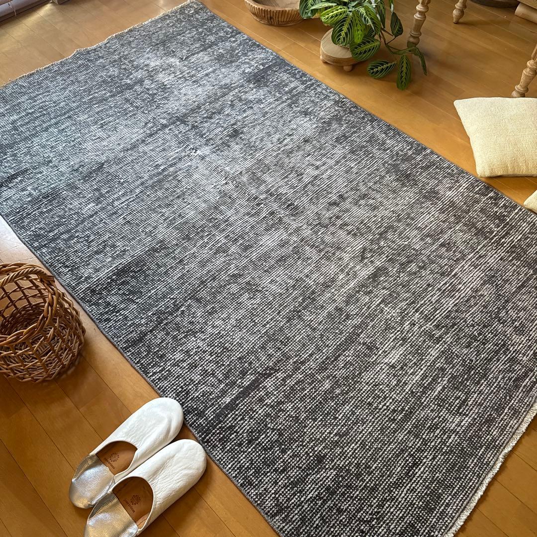 111×182 グレイワンカラーラグ　擦れシャビーシック　トルコヴィンテージラグ