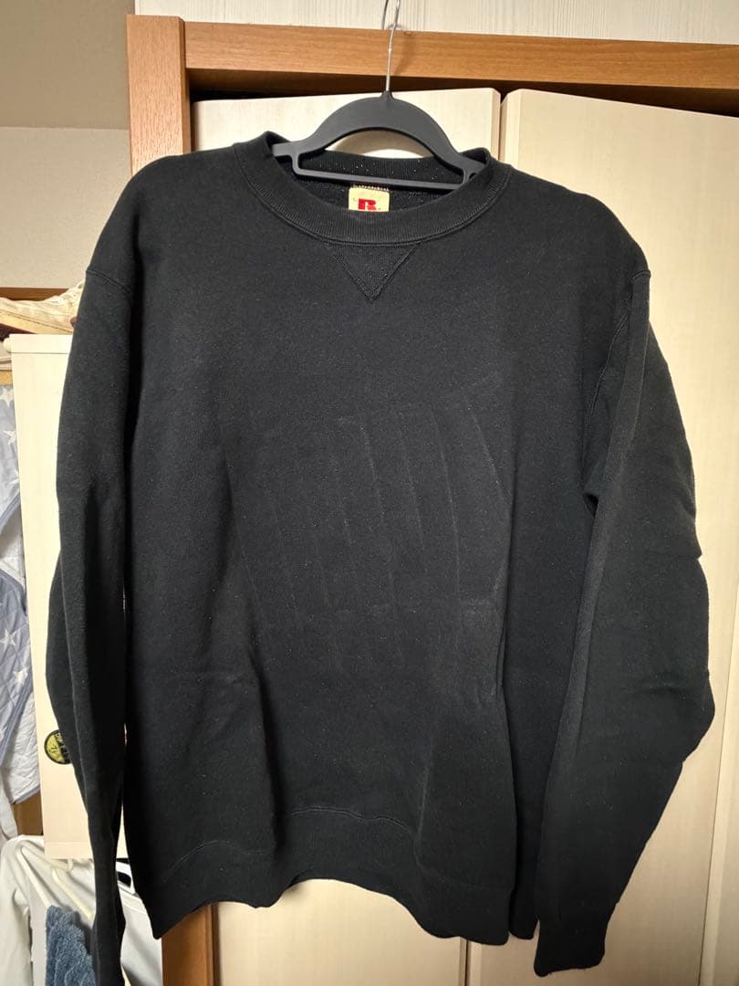70s〜80s RUSSELL スウェット　赤タグ　無地黒　前V