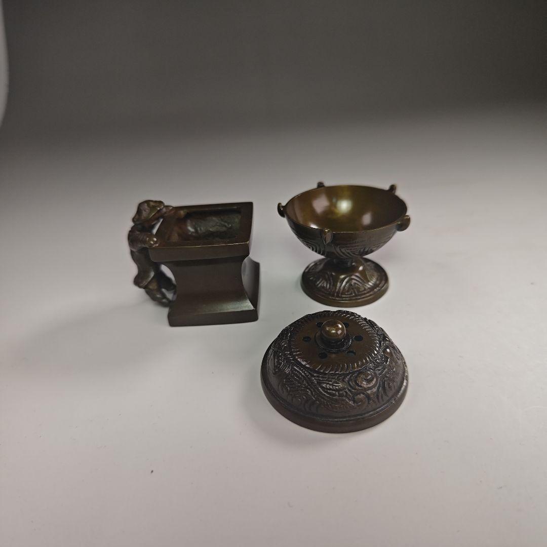 ウ304 七種蓋置『金谷浄雲作』『唐銅 七種蓋置　共箱』茶道具