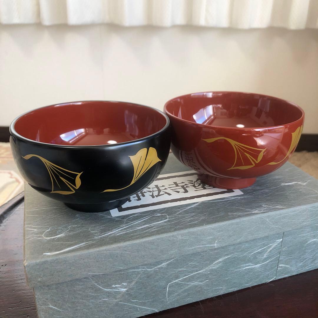 浄法寺塗　夫婦汁椀　銀杏紋　2客　うるみ工芸　天然木　専用箱　未使用品　美品