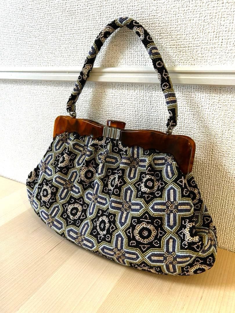 豪華 総ビーズ バッグ アンティーク　がま口