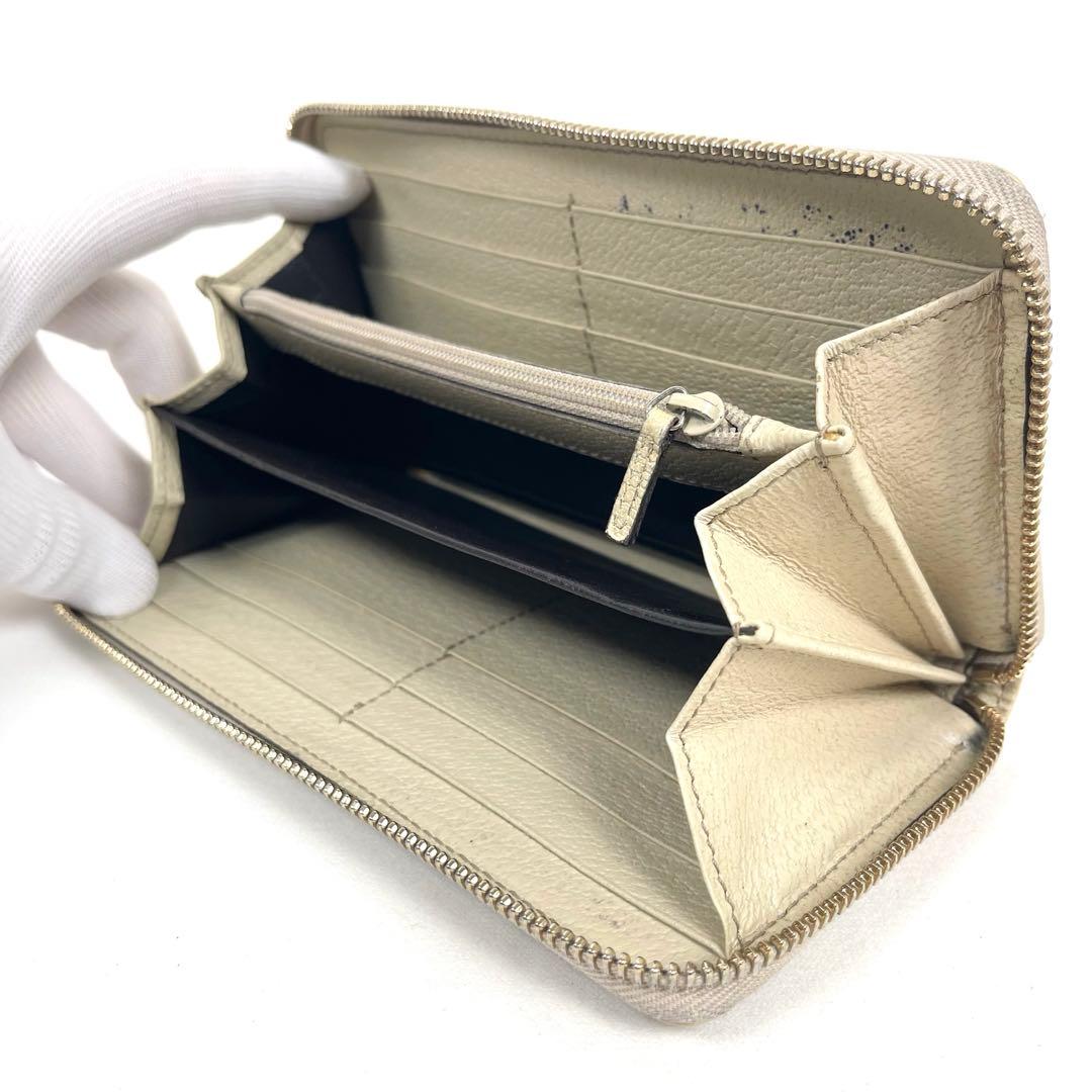 グッチ　極美品　総柄　ラウンドファスナー　キャンバス　GGロゴ　プレート　長財布