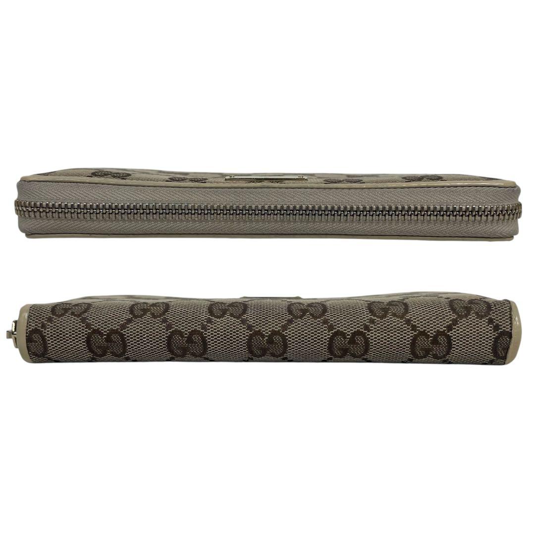 グッチ　極美品　総柄　ラウンドファスナー　キャンバス　GGロゴ　プレート　長財布