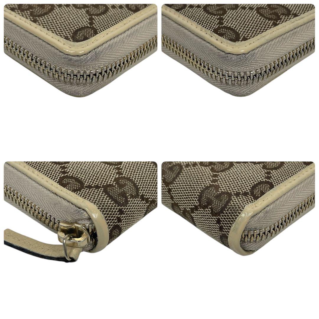 グッチ　極美品　総柄　ラウンドファスナー　キャンバス　GGロゴ　プレート　長財布