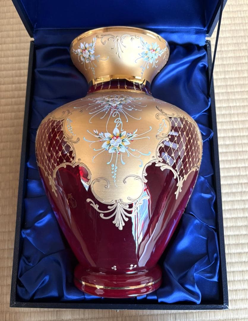 ベネチアンガラス 花瓶 赤