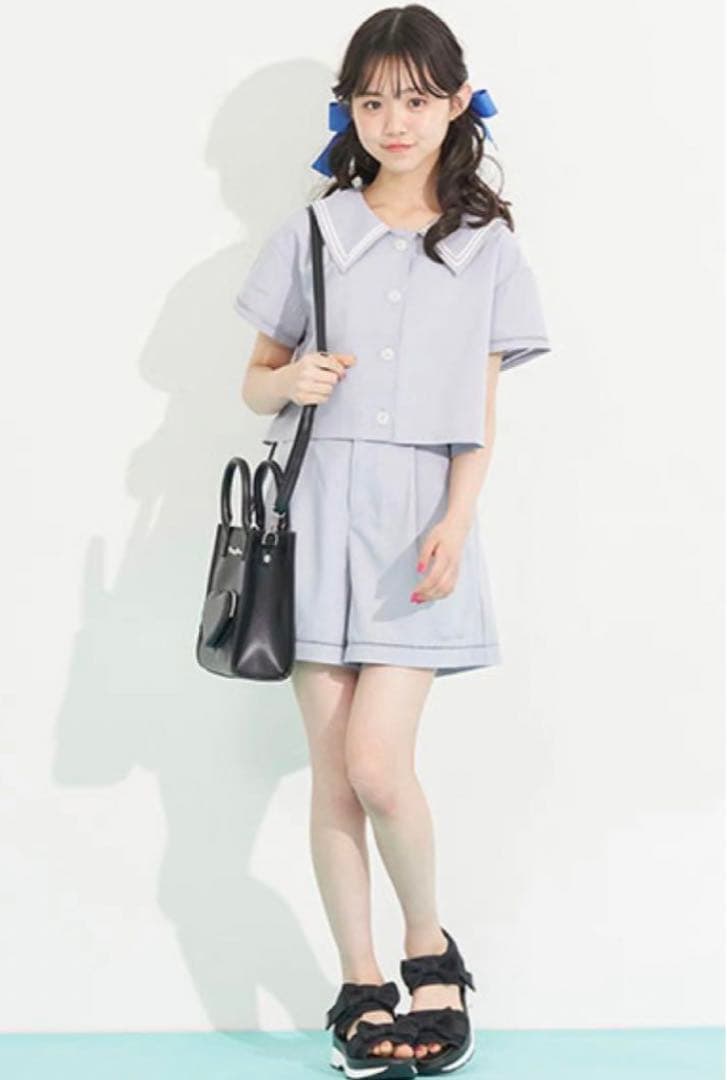 未使用　メゾピアノ　セットアップ　160cm セーラー半袖シャツ ショートパンツ