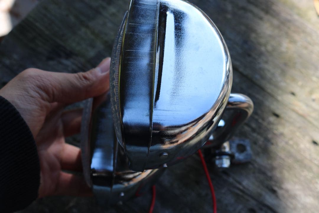 ひ*ん様 スクエア　ダブル　ヘッドライト　専用ステー付き　チョッパー　ハーレー