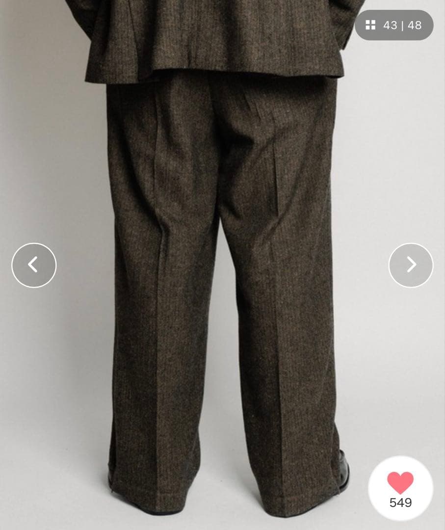 【美品】Subciety ヘリンボーンサイドジップワイドスラックス M ブラウン