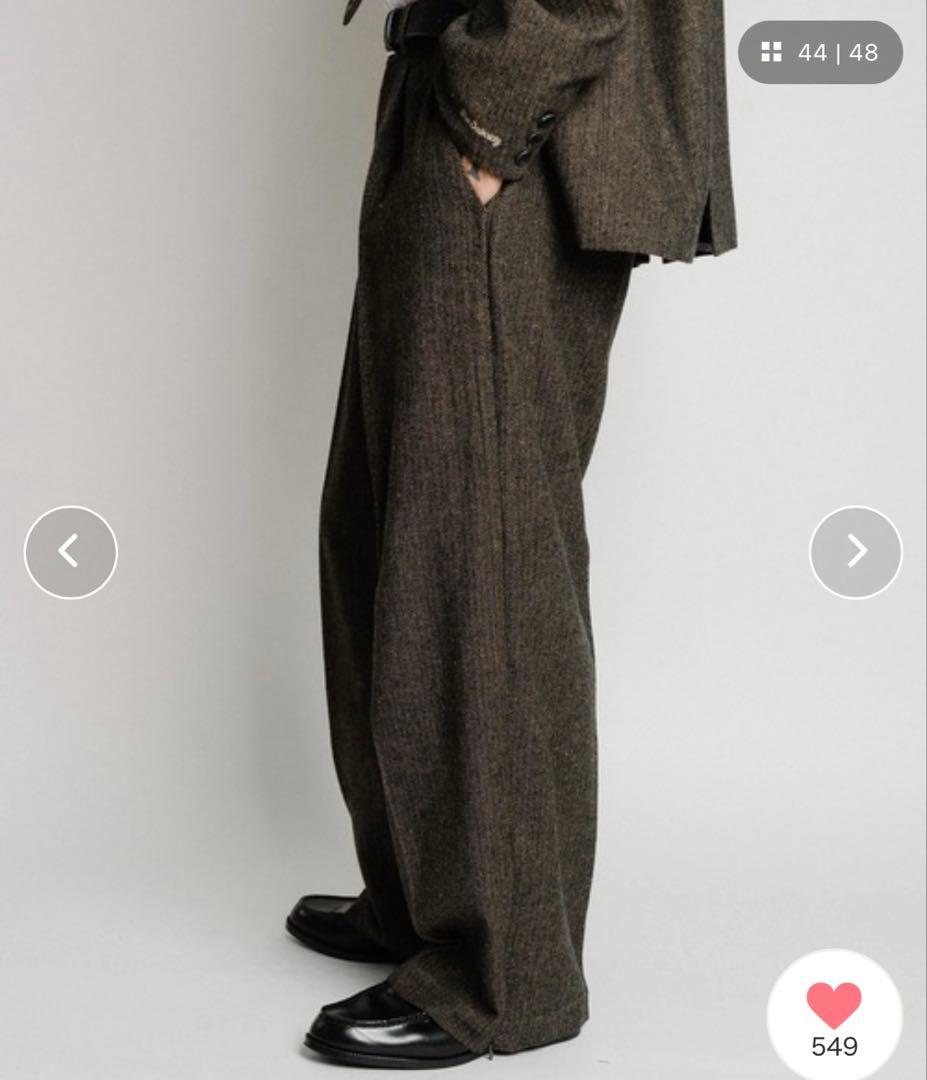 【美品】Subciety ヘリンボーンサイドジップワイドスラックス M ブラウン