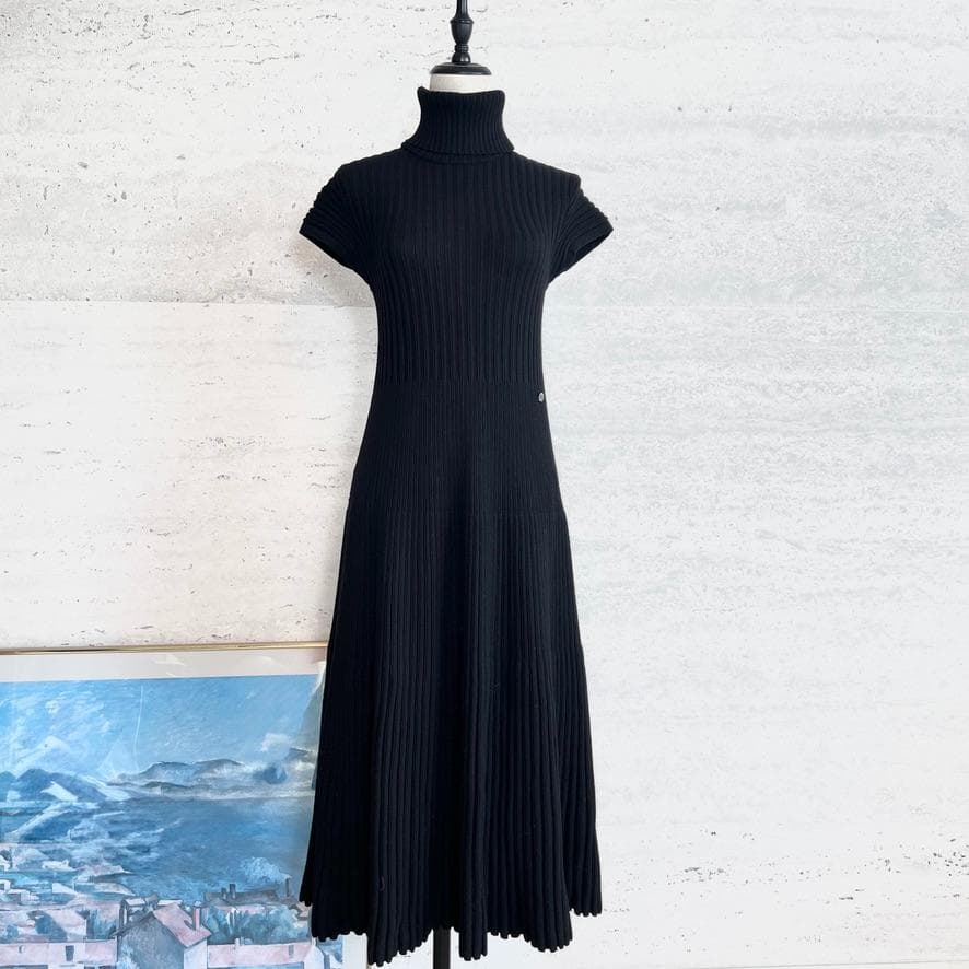 美品★ CHANEL★ウール★プリーツ★リブニット★ロングワンピース