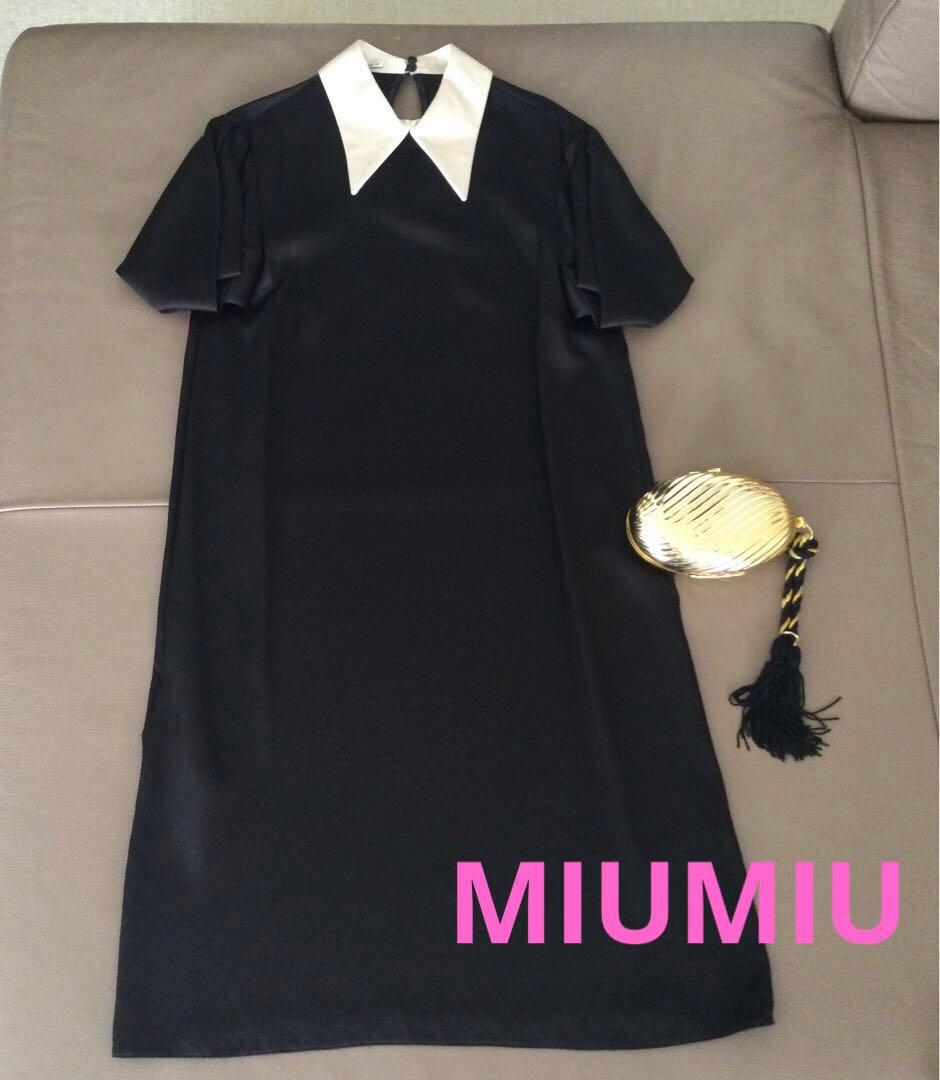 MIUMIU ブラックワンピース　シルク　かわいい　結婚式　38 美品　匿名送込