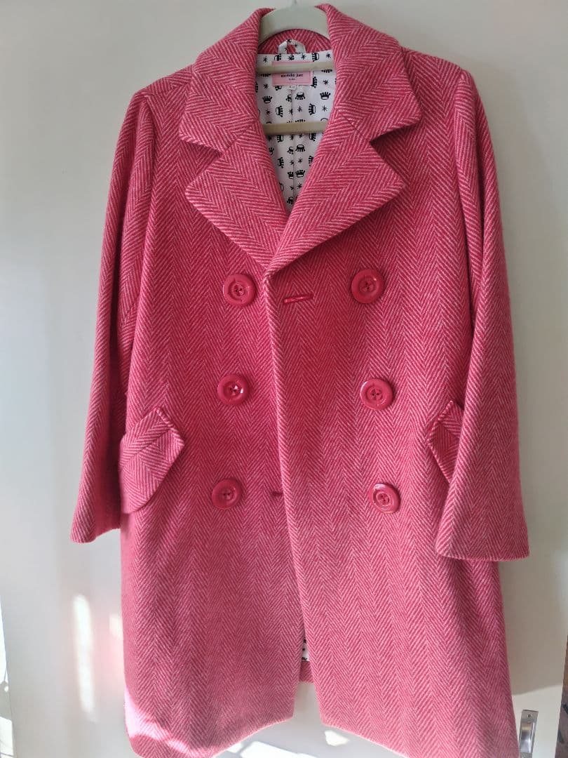 ピンク ヘリンボーン ロングコート