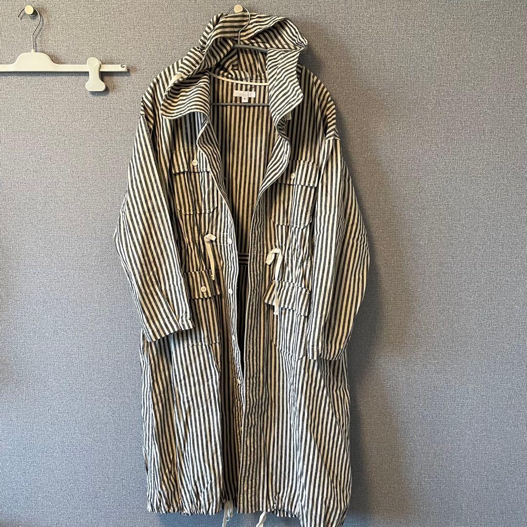 エンジニアードガーメンツ　ストライプ柄 フード付きモッズコート サイズ1