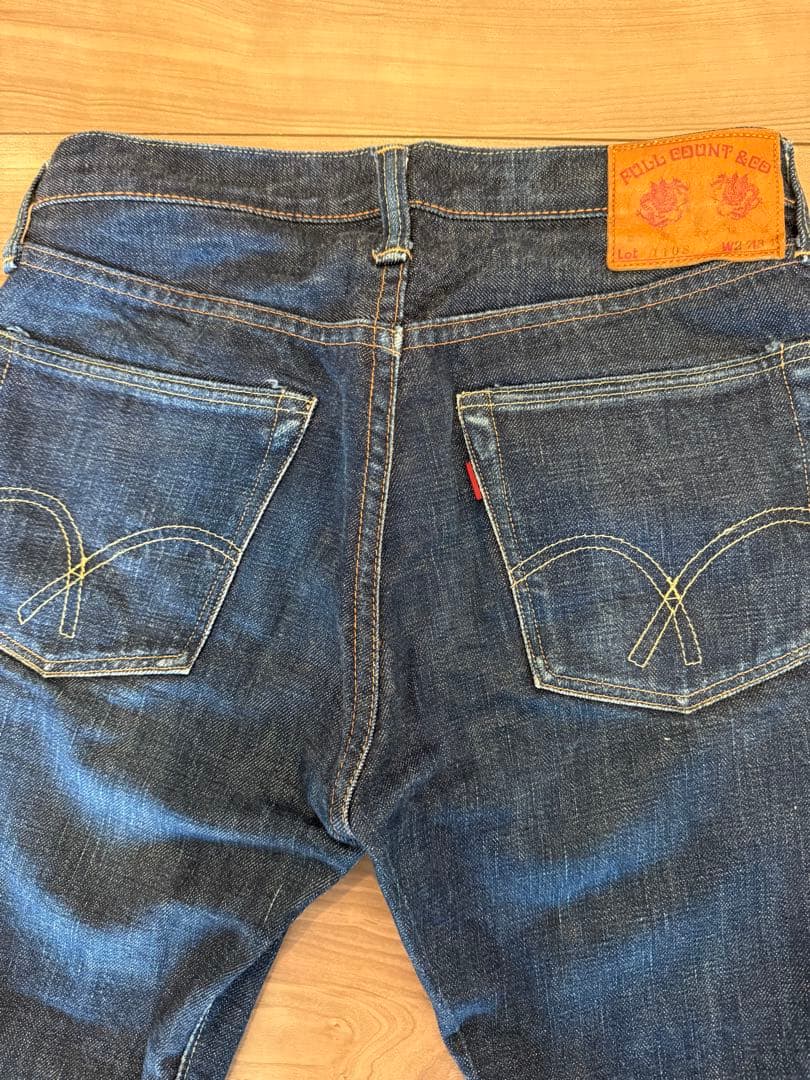美品　フルカウント 1108 セルビッジ 濃紺 ストレート 革パッチ W27