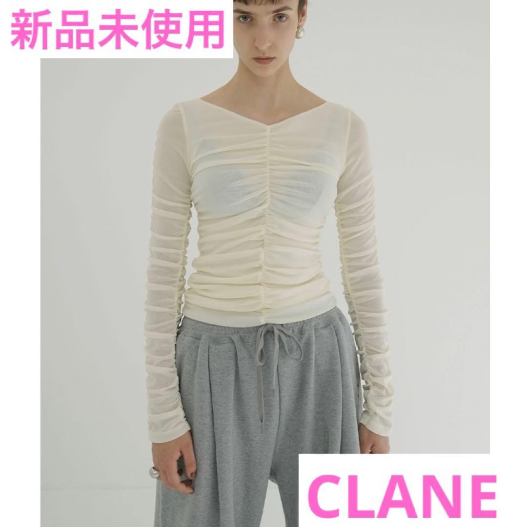 トップス CLANE W TULLE SHIRRING TOPS