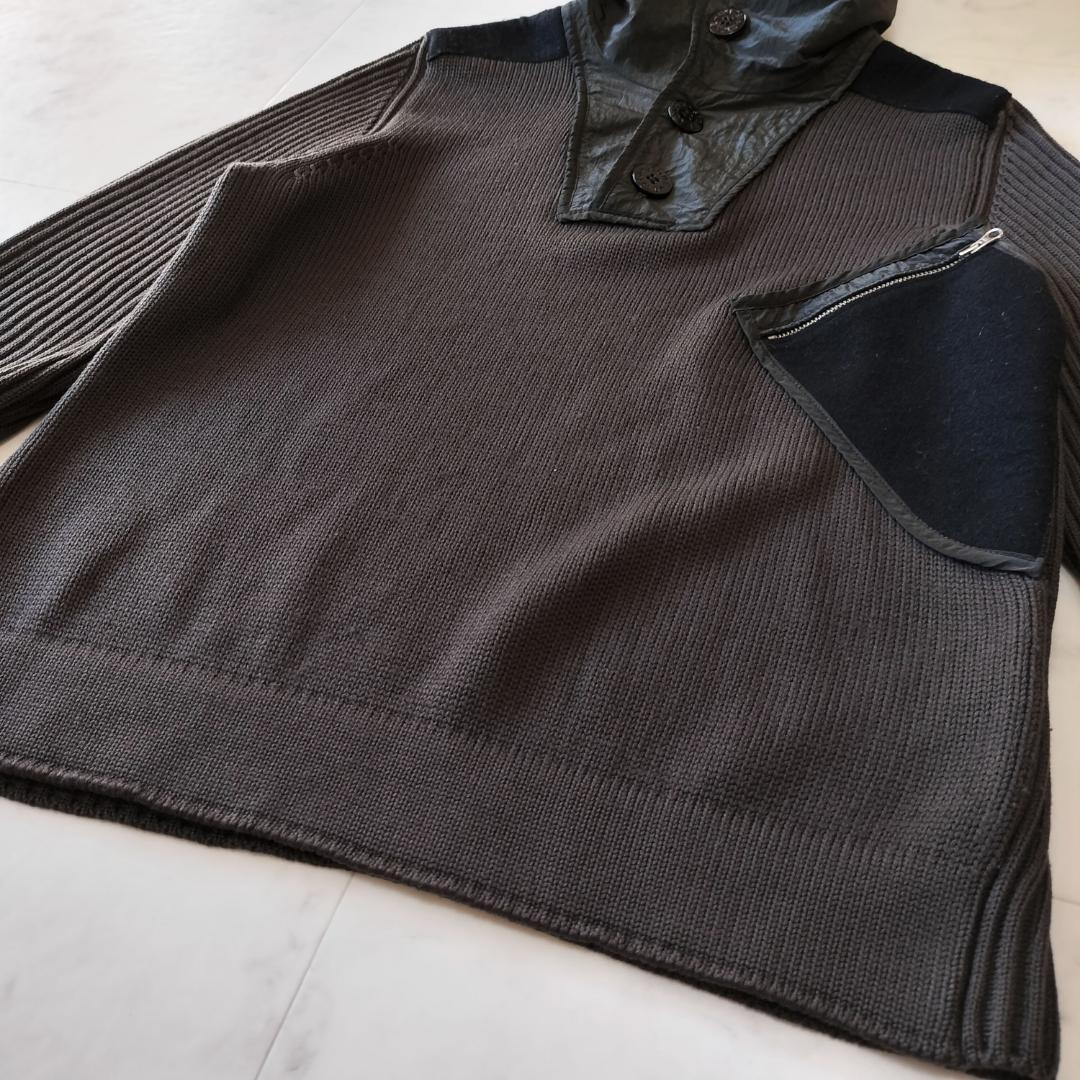 ストーンアイランド 2010AW ウール切替ニットパーカー S イタリア製