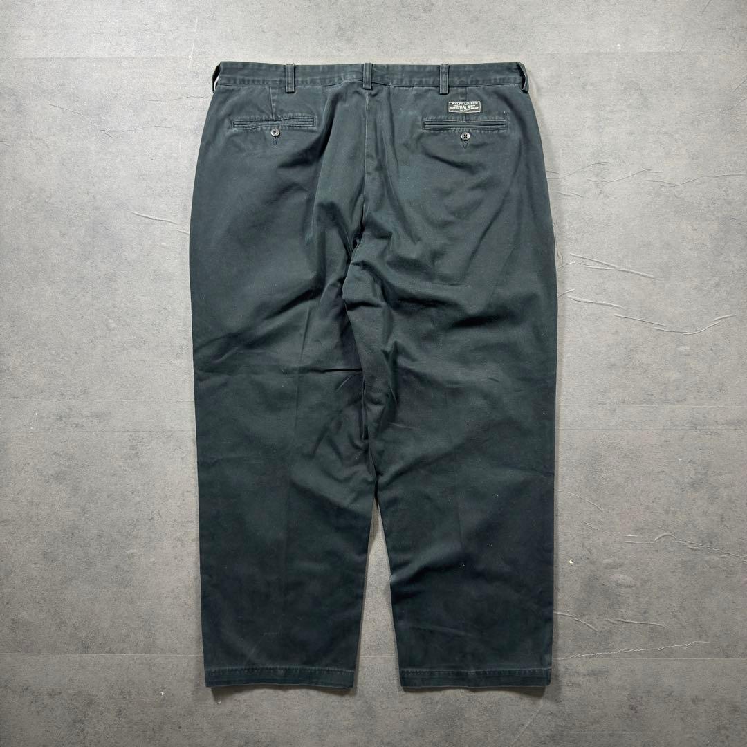 ラルフローレン 90s ANDREW ブラックポロチノ2タックW38L29 古着