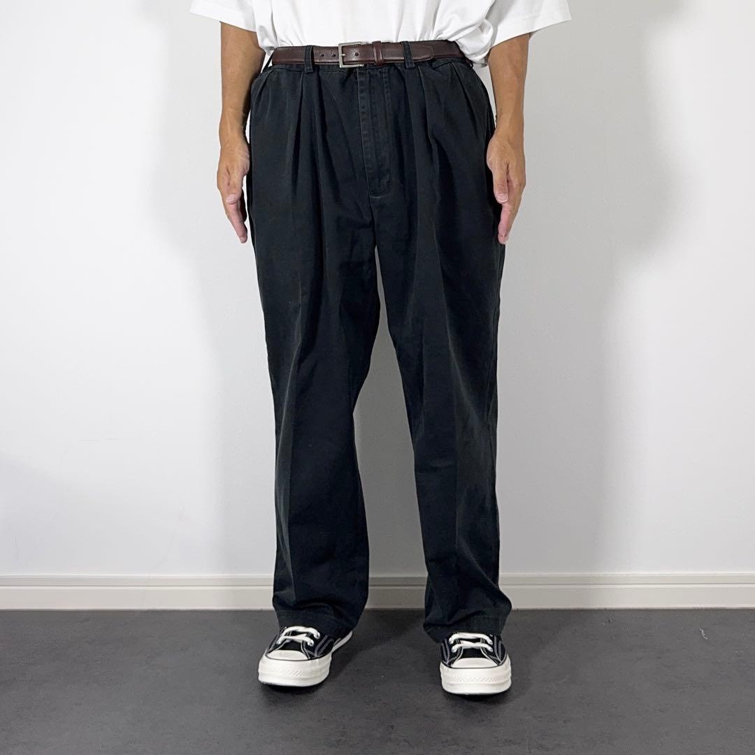 ラルフローレン 90s ANDREW ブラックポロチノ2タックW38L29 古着