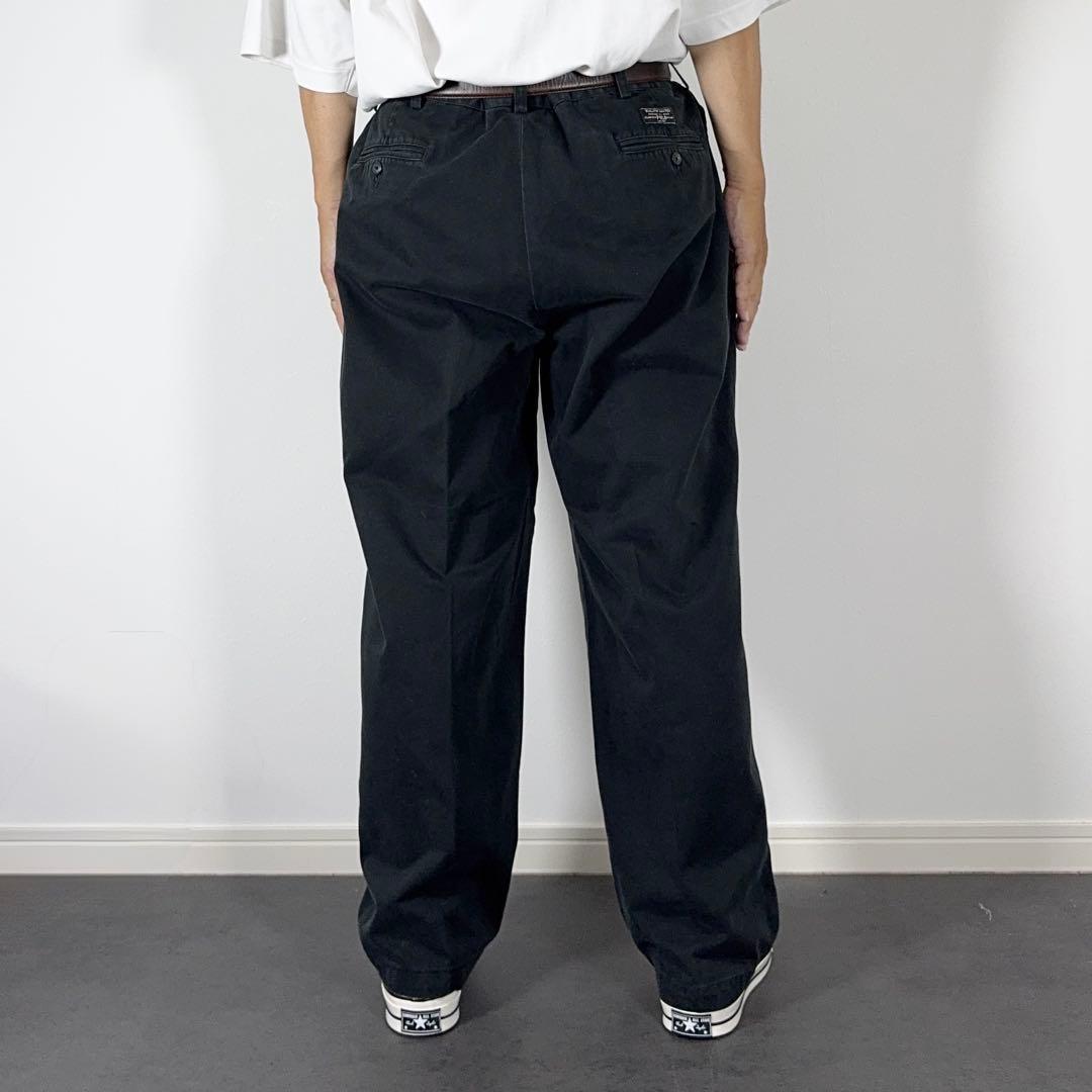 ラルフローレン 90s ANDREW ブラックポロチノ2タックW38L29 古着
