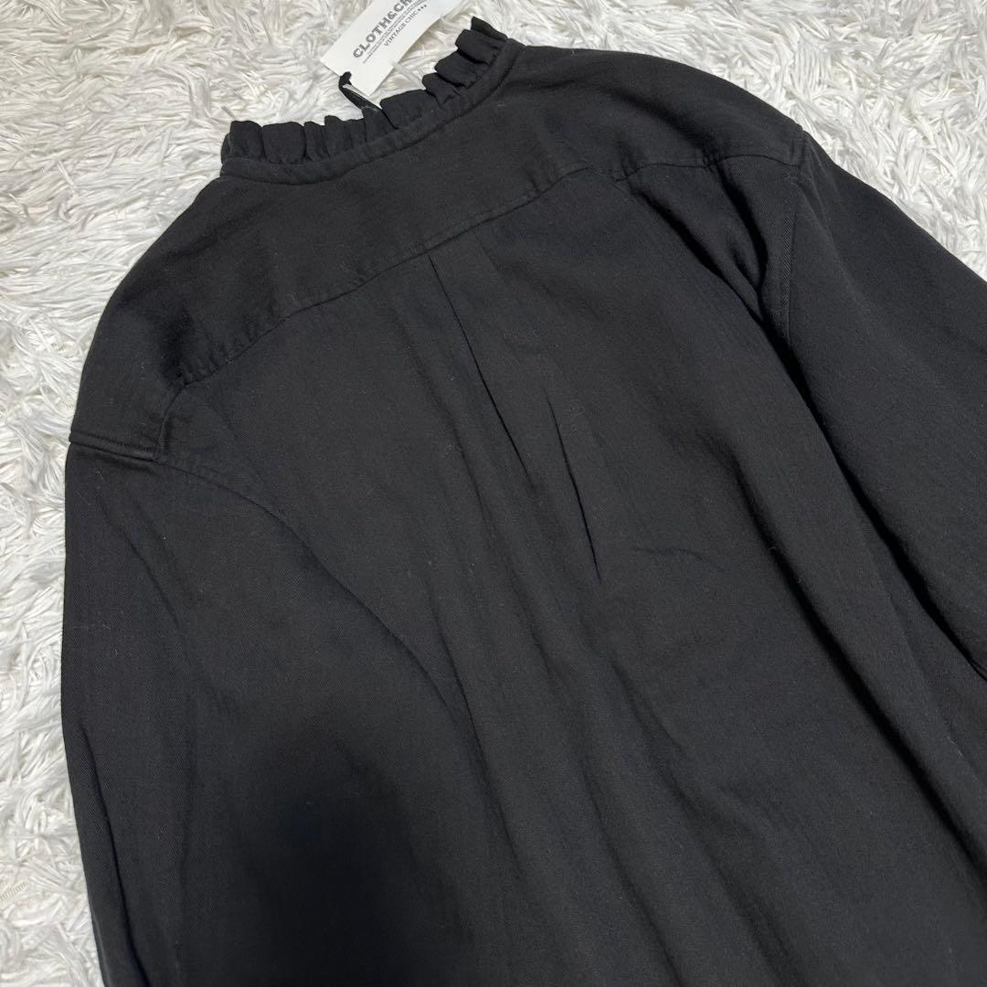 新品✨25年CLOTH&CROSS二重織コットンヘリンボーンフリルリボンブラウス