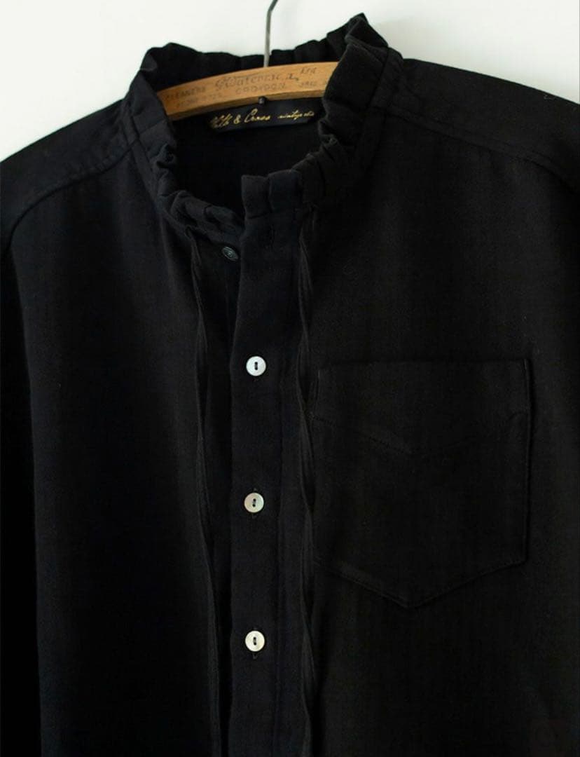 新品✨25年CLOTH&CROSS二重織コットンヘリンボーンフリルリボンブラウス