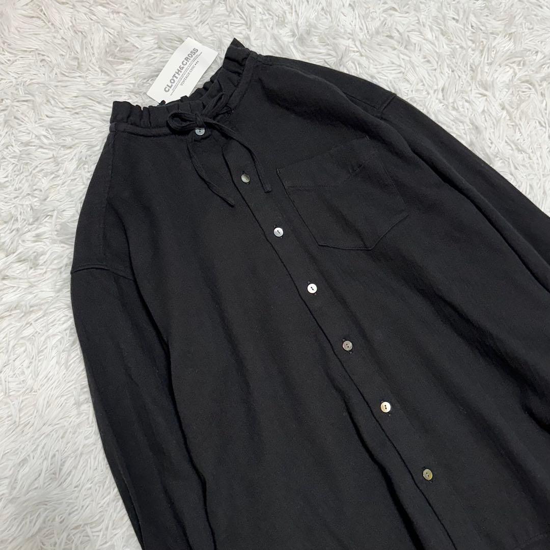 新品✨25年CLOTH&CROSS二重織コットンヘリンボーンフリルリボンブラウス