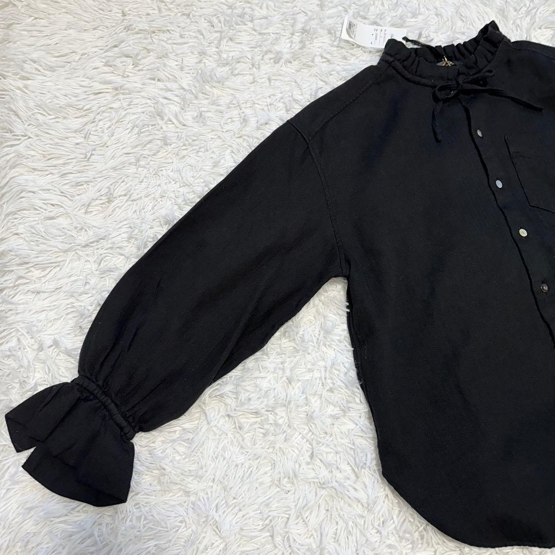 新品✨25年CLOTH&CROSS二重織コットンヘリンボーンフリルリボンブラウス