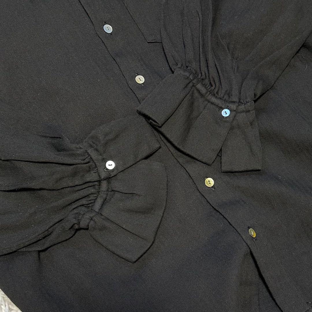 新品✨25年CLOTH&CROSS二重織コットンヘリンボーンフリルリボンブラウス