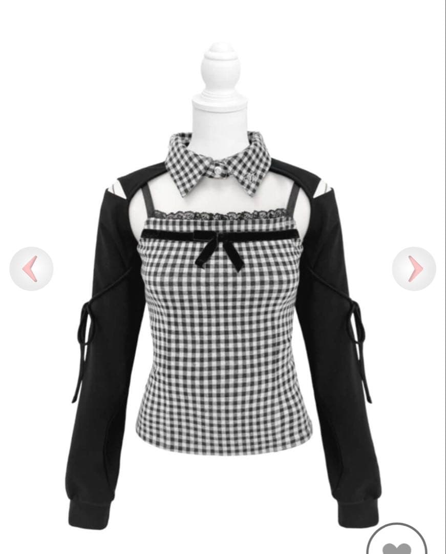 HONEY MEW ハニーミュウ リボンスリットギンガムアンサンブルトップス