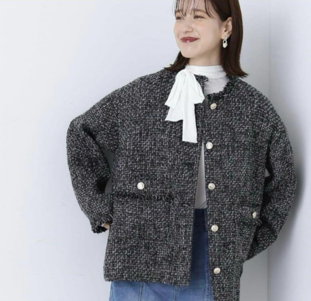 美品◯N . ナチュラルビューティー ツイード ジャケット ブラック M